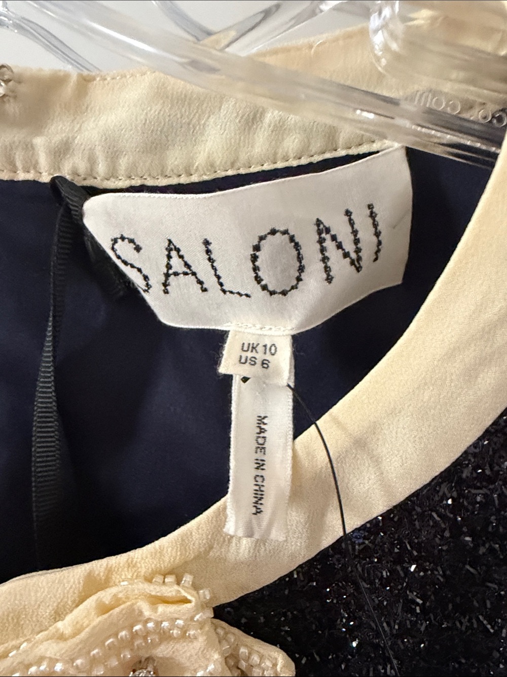 SALONI Black Sparkle Romper with Cream Trim & Bows - Picture 3 of 5